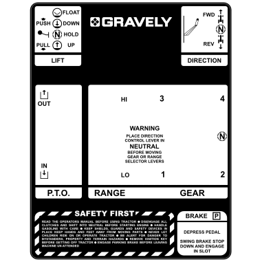 Gravely 800 Series Gear Shift Panel Decal- Option 1, TM540.