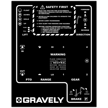 Gravely 8000 Series Gear Shift Panel Decal- Option 4, TM606.