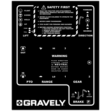 Gravely 8000 Series Gear Shift Panel Decal- Option 5, TM607.