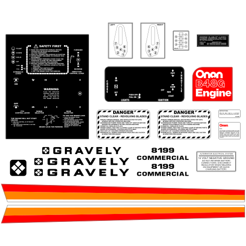 Gravely 8199 Commercial Tractor Decal Set- Option 1, TM594.