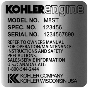 Kohler Engine Data Decal- Option 1, TM684.