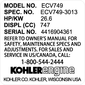 Kohler Engine Data Decal- Option 2, TM719.