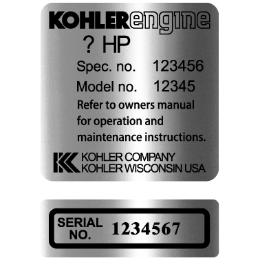 Kohler Engine Data Decal Set- Option 2, TM770.